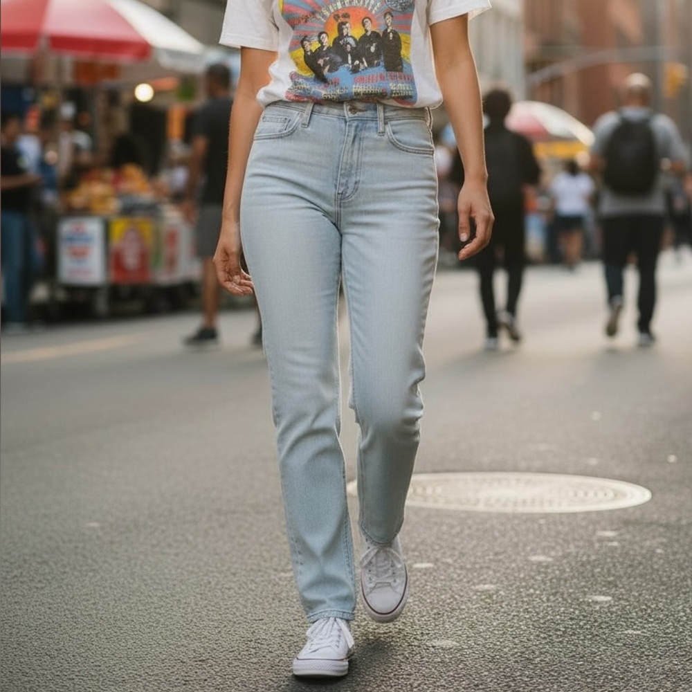 Vintage Levi's Women's Light Blue Straight Leg Jeans 505